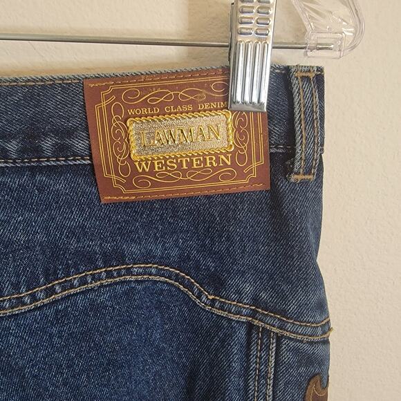Vintage Lawman Jeans 32x33 Blue Western Leather Studded Pant Women Denim Tall - Picture 13 of 16